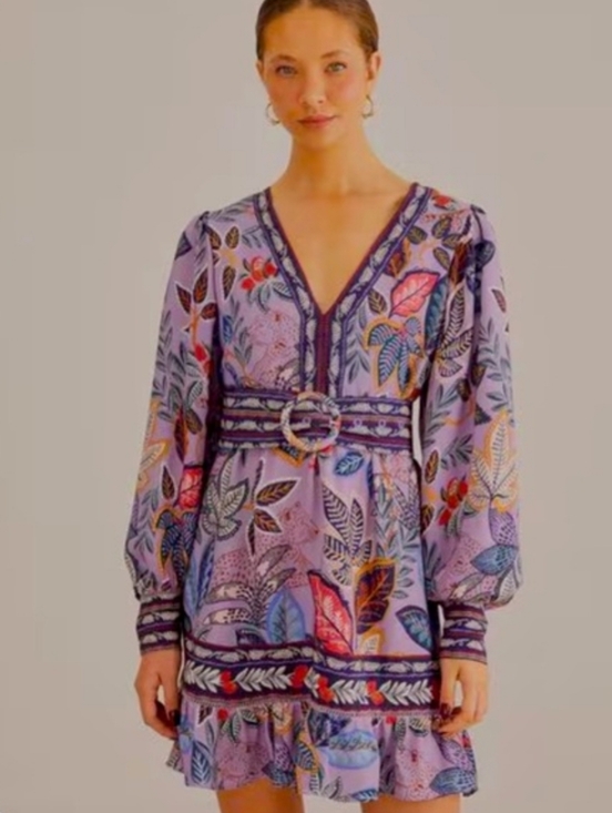 FARM Rio Dresses & Skirts - Farm Rio Purple Floral Boho Long Sleeve Mini Dress M